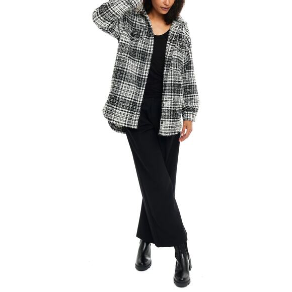 NWT LBLC The Label Pamela Black White Plaid Button-Up Shirt Jacket Shacket Sz L - Picture 1 of 11